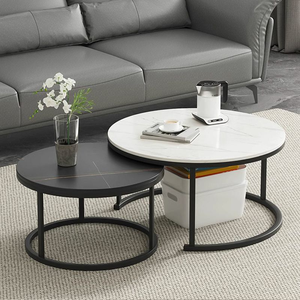 Mesa de centro redonda anidada de mármol cerámico, mesa auxiliar para sala de estar, sofá de salón fácil de mover, juego de mesa de café con marco de Metal - Product Image 3