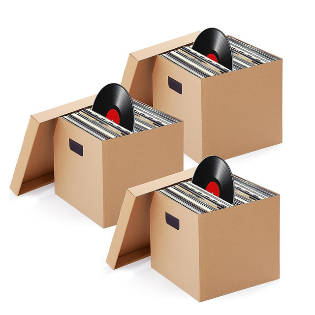 8180 Quality Thick Cardboard Vinyl Record Storage Box with Handles and Removable Lid for Moving Sturdy Reusable Vinyl Record Box