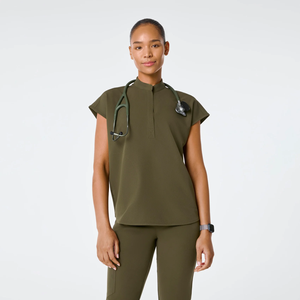 بدلة طبية نسائية مخصصة من بيستكس، طقم زي تمريض بأكمام قصيرة وياقة عصرية مع بنطلون، ملابس عمل مريحة للأطباء - Product Image 1