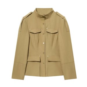 Manteau <span class=keywords><strong>trench</strong></span> cargo décontracté pour <span class=keywords><strong>femme</strong></span>, coupe ajustée, avec col montant et poches, en tissu polyester respirant et écologique - Product Image 1