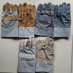 Welding <b>Gloves</b> Two-Layer Leather Palm Gray Canvas Heat Resistant For Stick Welding Industry - Product Image 1