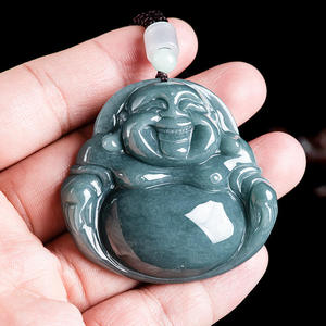 Pendentif Bouddha en Jadeite Naturelle Bleu Eau, Design Original, Style Chinois, UNISEXE, Cadeau avec Certificat d'Expertise FG10 - Product Image 3