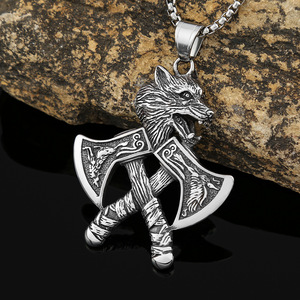 Yunnique-collar de acero inoxidable con colgante de cabeza de lobo vikingo para hombre, regalo, joyería de moda - Product Image 2