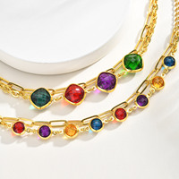Bracelet double couche en acier inoxydable plaqué or 18 carats, style bohème chic, pierres en verre multicolores, bijoux pour femmes