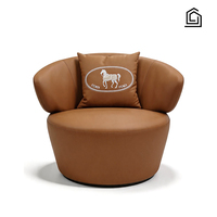 Fauteuil individuel en cuir de luxe léger, style minimaliste italien, avec base rotative, pour salon de villa moderne et hôtel, chaise de loisirs