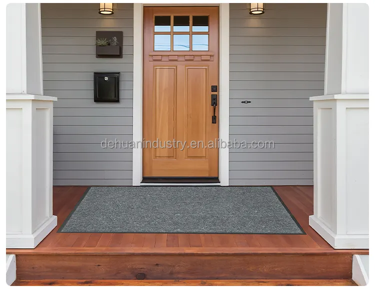 Black And Gray Polyester Surface Dirt Resistant Rubber Backed Mat Not Easy To Slide Indoor Doormat