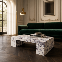 Table basse en marbre Calacatta Viola naturel, table cascade sculpturale pour hall d'hôtel haut de gamme et mobilier de salon de luxe
