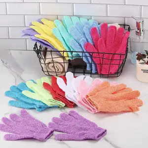 Factory Wholesale Reusable Nylon 5 Fingers Exfoliating Bath Gloves Deep Clean Body Scrubs Gloves Exfoliating Mitt