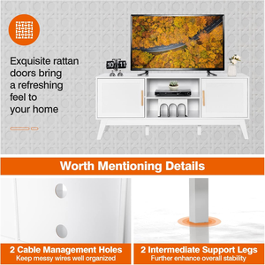 <span class=keywords><strong>Mueble</strong></span> para <span class=keywords><strong>TV</strong></span> de Estilo Moderno de Mediados de Siglo, para Pantallas Planas de <span class=keywords><strong>65</strong></span> <span class=keywords><strong>Pulgadas</strong></span>, Centro de Entretenimiento con 2 Puertas de Ratán y 2 Estantes Abiertos Ajustables - Product Image 3