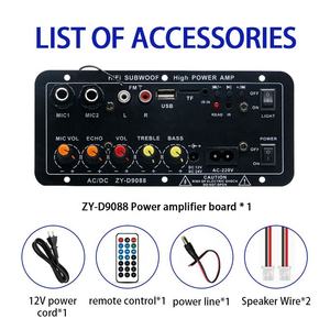 Mạch khuếch đại âm thanh xe hơi BT AC220V 12V 24V kỹ thuật số, loa siêu trầm stereo, tích hợp hai micro karaoke, dành cho loa 6-12 inch - Product Image 5