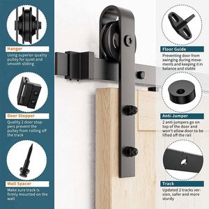 WEKIS M00002 Kit de Herrajes para Puerta Corredera de Granero de 6.6 pies, de Acero al Carbono Negro Esmerilado, Moderno, para Exteriores, Dormitorio o Cocina, con Mecanismo de Latón - Product Image 4