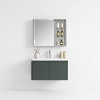 Armoire de salle de bain en acier inoxydable avec miroir, double porte, étagère à ouverture à droite et rebord LED inférieur pour décoration commerciale