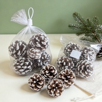 UMIN Kerucut Pinus Alami Berlapis Salju 5-6cm 6Pcs/Kantong Ornamen Kering Rustic untuk Kerajinan DIY Pengisi Karangan Bunga Gantung Natal