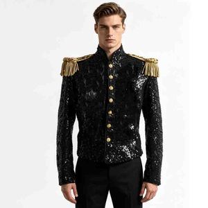 Veste à paillettes style danse de scène pour <span class=keywords><strong>homme</strong></span>, avec franges dorées aux épaules, en polyester et rayonne, costumes d'inspiration orientale pour chanteur, danseur, tenue de soirée - Product Image 2