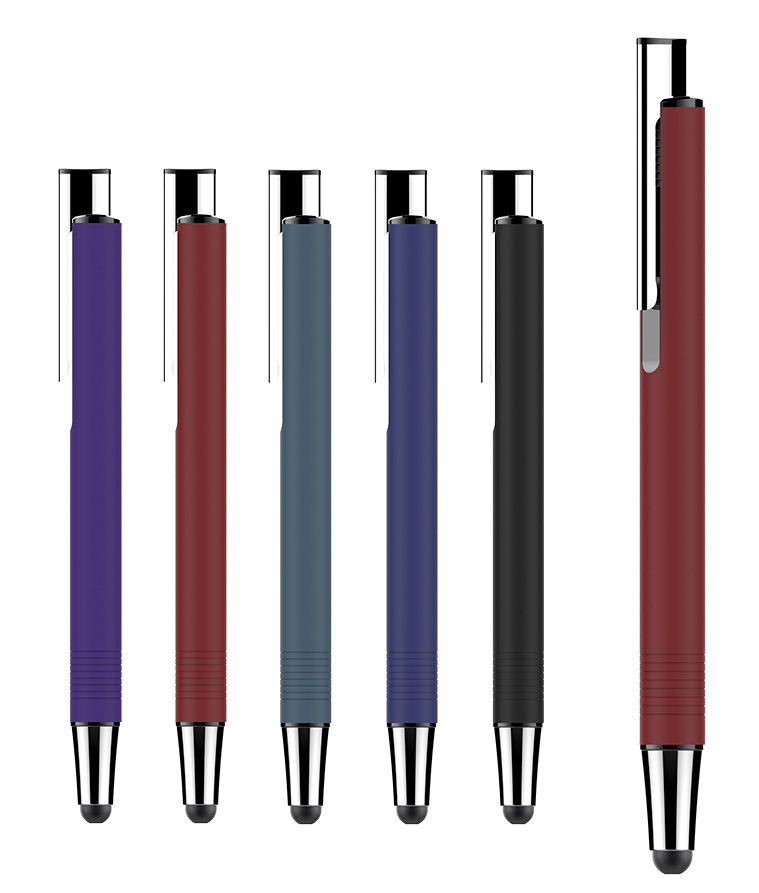 Рекламный Бизнес прорезиненный Алюминиевый металлический зажим 2 в 1 сенсорный Стилус 1,0 мм чернильная шариковая ручка