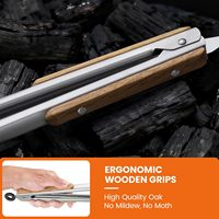 12'' RVS kooktang met houten handvat, vergrendelbare BBQ-tang voor houtskool, grill, meerdere maten, buitenkeuken gereedschap