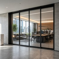 Paravent de salon en aluminium avec porte coulissante décorative en verre trempé pour séparation du salon et de la salle à manger