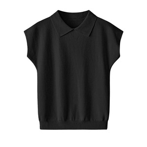 Polo sans manches en maille de soie glacée pour femme – Léger, noir, blanc, rose – Idéal pour l'été - Product Image 1
