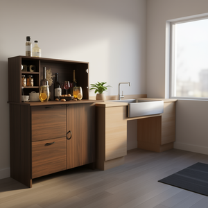 Mueble Bar de Madera Contrachapada de Nogal para Espacios Pequeños/Hogar/Dormitorio con Cajón de Almacenamiento y Estantes, Escritorio Plegable - Product Image 2