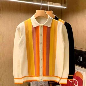 OEM Men's Fashion <b>Cardigan</b> Sweater Custom Logo Jacquard Striped Knit <b>Coat</b> Button Decoration Loose Top Autumn Season - Product Image 1