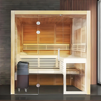 Salle de sauna à vapeur moderne avec panneau de commande informatisé, construction en bois massif pour utilisation en villa, santé familiale et plaisir en plein air