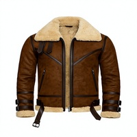 Blouson Bomber Réversible Homme en Cuir Véritable Marron avec Doublure en Fausse Fourrure Imperméable Respirant Écologique Coupe Slim Hiver