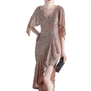 סיטונאי 2021 איכות טובה נצנצים בד אלגנטי רשמי מדי פעם ערב שמלות נשים קצר קוקטייל שמלת המפלגה ילדה שמלה
