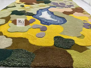 Grand tapis de printemps multicolore 3D en herbe touffeté à la main tapis en laine pelucheuse moderne maison sol irrégulier chalet noyau de confiance - Product Image 2