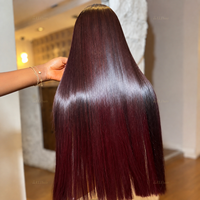 Perruque de cheveux humains lisses ombrés bordeaux 99J, Lace Front 13x4 pré-épilée, longue et soyeuse, en cheveux vierges brésiliens pour femmes, densité 180%