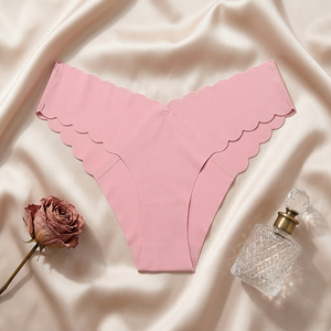 Culottes string sans couture pour femmes, bord ondulé festonné, en soie glacée, invisibles, taille basse, confortables, pour le sport et le yoga, OEM ODM - Product Image 2