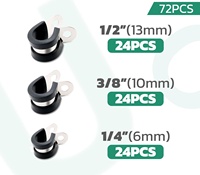 Kit d'assortiment de 72 serre-câbles, revêtement en caoutchouc, 3 tailles (1/4"-1/2"), en acier inoxydable 304, anti-vibration, résistant à la rouille