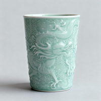 Taza de Té de Porcelana Ru Kiln de Lujo de 330 ml, Hecha a Mano, Color Verde Menta, Taza de Café de Cerámica China con Diseño de Dragones