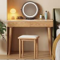 Ensemble de coiffeuse en bois massif avec miroir LED et armoire latérale amovible pour chambre à coucher - Vente en gros