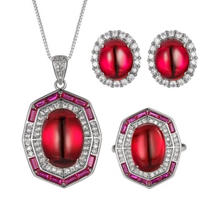 Wholesale 13*18-10*14mm Red Zircon Vintage Fashion Wedding Necklace <b>Earrings</b> Ring <b>Set</b> Eco-friendly Copper Bridal Jewelry <b>Set</b> - Product Image 1