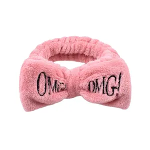 MIO vende al por mayor niñas lindo lavado <span class=keywords><strong>de</strong></span> cara bandas <span class=keywords><strong>de</strong></span> pelo <span class=keywords><strong>de</strong></span> felpa letras arco Coral polar diadema bandas elásticas para el cabello - Product Image 1