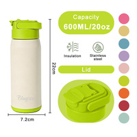 Bouteille d'eau en acier inoxydable écologique à double paroi isolée sous vide Blugreen 20 oz, résistante à l'eau bouillante, avec couvercle à verrouillage et large ouverture