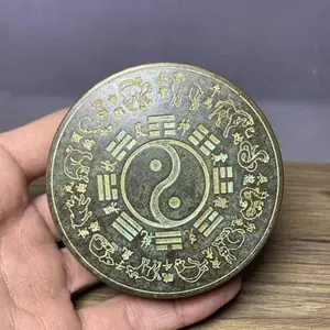 Antique miscellaneous collection antique bronze twelve zodiac Tai Chi eight trigrams commemorative ink box old objects old