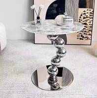 Table d'appoint moderne luxueuse en marbre avec base ronde en acier inoxydable, facile à nettoyer, pour salon, chambre à coucher, table de console pour canapé