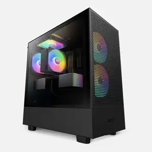 NZXT H5 casing Gaming ATX Menara menengah RGB aliran kaca temper samping 280 casing berpendingin air hitam dan putih