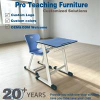 Ensemble de bureau et chaise d'école ergonomiques et réglables avec panier de rangement bleu, table d'étude intégrée, fournisseur de mobilier scolaire