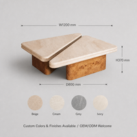 Meubles sur mesure de luxe privés, table basse en travertin avec base en bois de burl, surface émaillée en deux parties, dessin CAO, service VIP