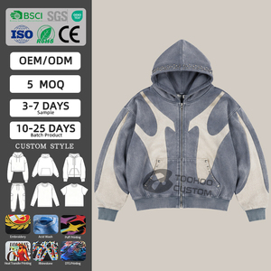 เสื้อฮู้ดดี้เฟรนช์เทอร์รี่เนื้อหนัก 400gsm ทรงบ็อกซี่ สไตล์สตรีทแวร์สำหรับผู้ชาย ล้างสีแบบวินเทจ ปักลาย 3 มิติ ผ้าฝ้ายเปล่า - Product Image 1