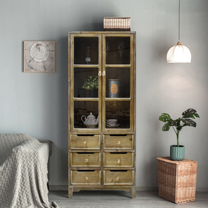 INNOVA tradizionale antico mobili per sala da pranzo 2 porte di vetro 6 cassettiere <span class=keywords><strong>alta</strong></span> Design rustico armadietto in legno riciclato - Product Image 3