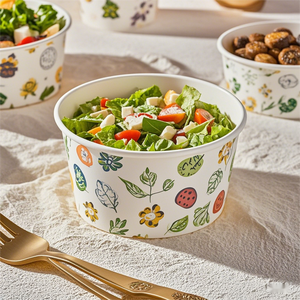 Eco-friendly Take Away Paper Food <b>Container</b> Bowl Disposable Food Paper Fruit Kraft Paper Salad Bowl With Lid - Product Image 3
