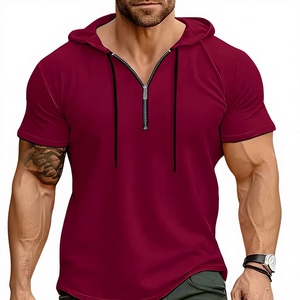 T-shirt à manches courtes à capuche pour homme, couleur unie, tricoté, coupe classique, style décontracté, écologique, séchage rapide, respirant - Product Image 1