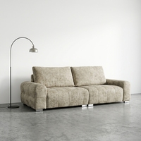 Canapé en tissu de luxe léger 3 places, assise capitonnée à cannelures verticales, accoudoirs incurvés, dossier divisé, mobilier de salon moderne