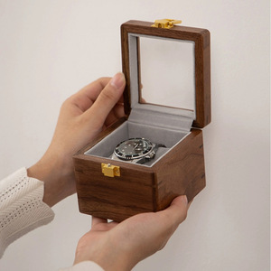 Solid Wood <b>Watch</b> Box Walnut Rectangle 10.5x9.5x8.5cm Transparent Lid Protective Storage <b>Case</b> for Mechanical <b>Watches</b> - Product Image 1