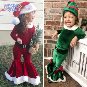 HESPER Halloween Elf Costume New Year Christmas Cosplay Costumes Outfit Velvet Pullover Top Bell Bottom Hat for Kids - Product Image 3