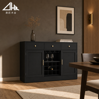 Buffet moderne noir avec 3 tiroirs, portes shaker, casier à vin intégré, porte-verres, taille personnalisable
