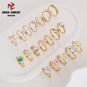 Bagues de bijouterie fantaisie en acier inoxydable 316L plaqué or 18 carats avec incrustation de zircone cubique, bagues de fiançailles pour femmes - Product Image 2